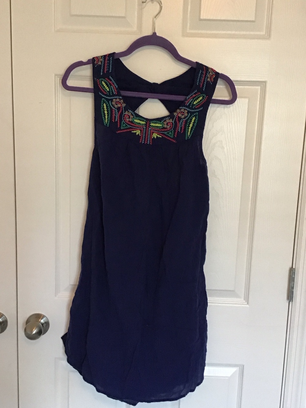 Women's Navy Embroidered Mini Dress